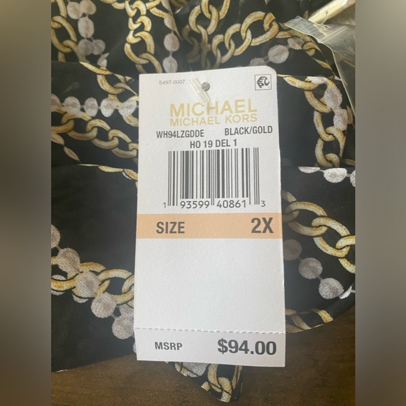 NWT Michael Kors Black & Gold Chain Print Button Front Blouse Top Shirt 2X - Picture 9 of 9